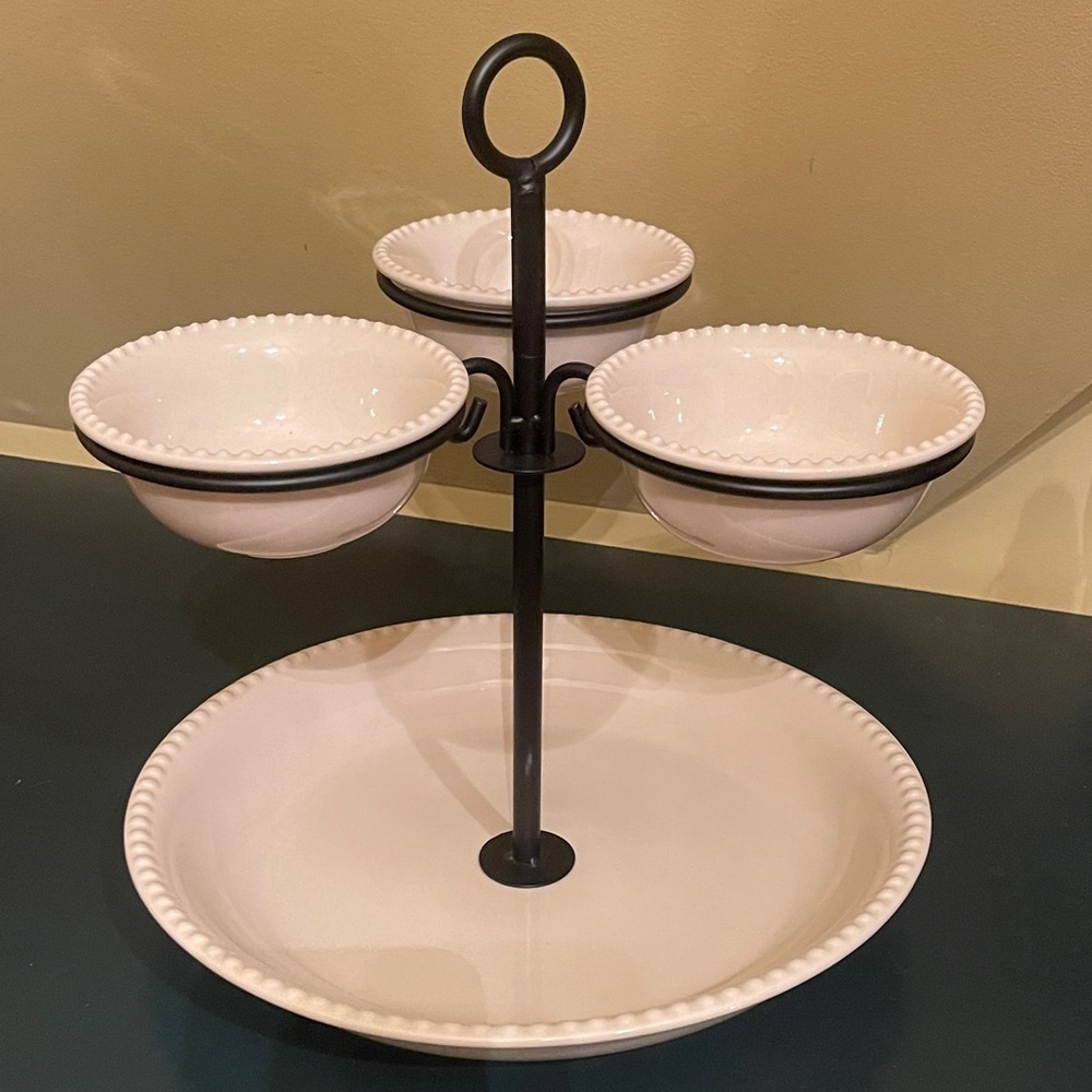 Elegant Cream and Black Tiered Serving Tray